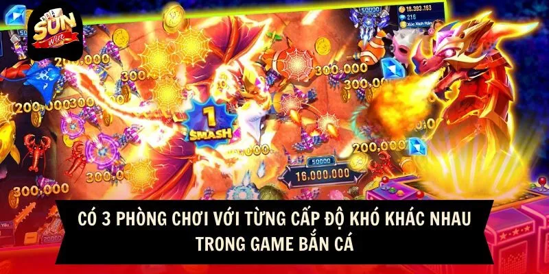 Có 3 phòng chơi với từng cấp độ khó khác nhau trong game bắn cá